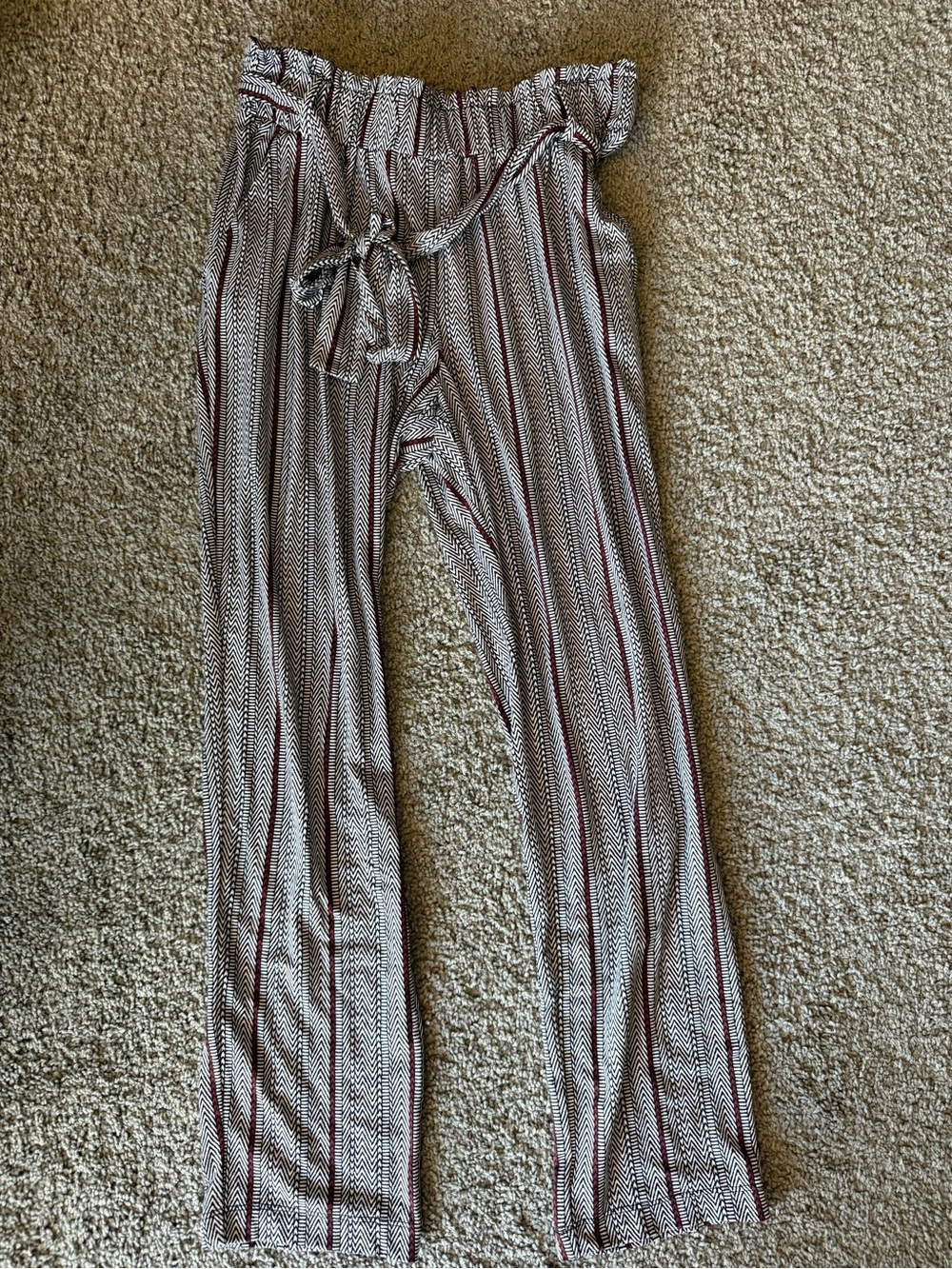 Joe B Striped Elastic Waist Pants in White, Black & Burgundy